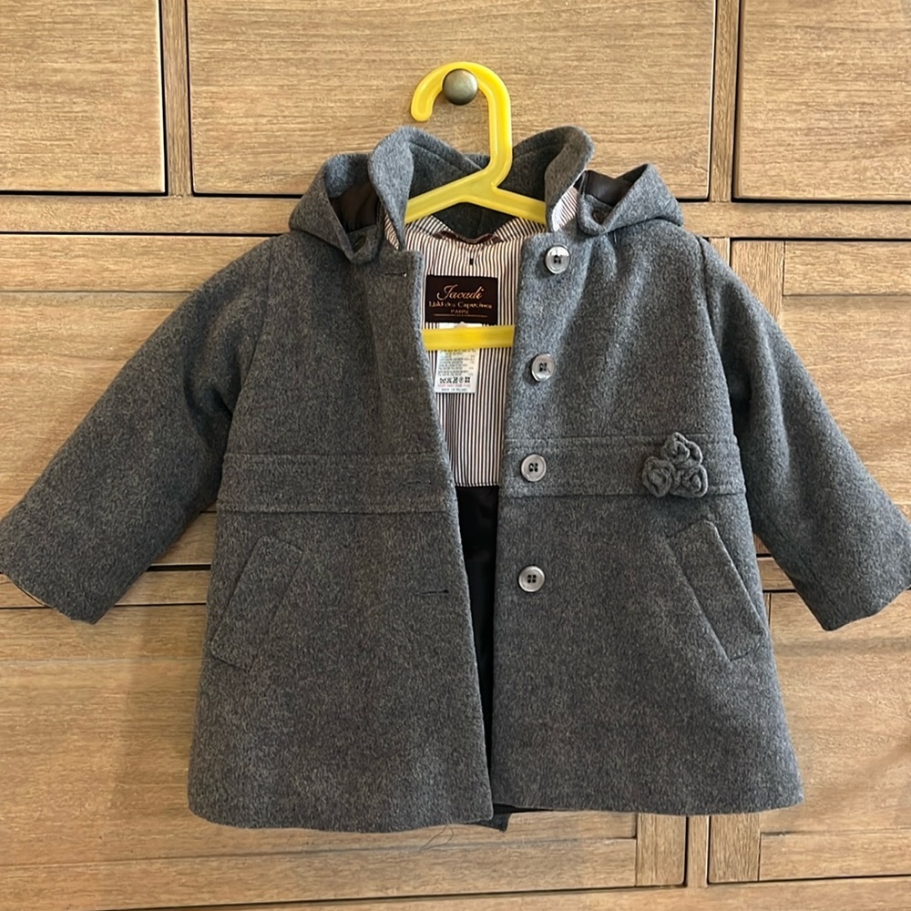 Jacadi Paris 18M gray wool/cashmere coat with removable hood